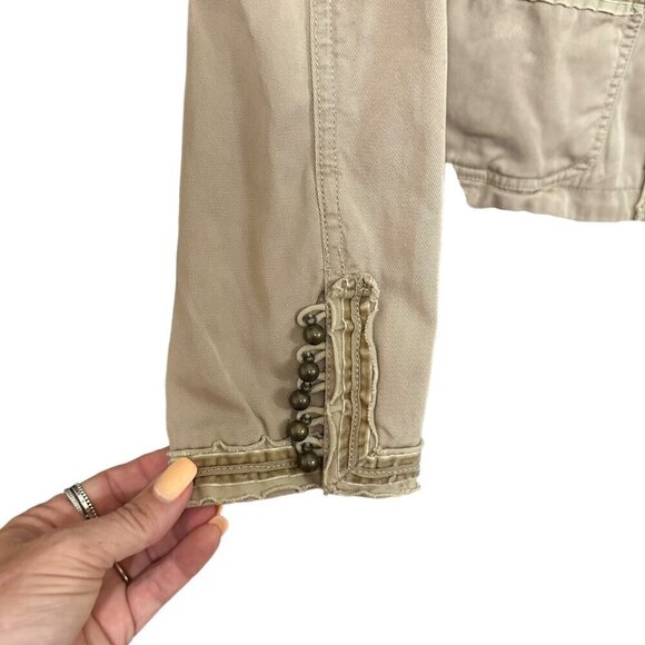 J. Crew Jacket Weathered Khaki With Button Detail & Frayed Trim Womens Size S - Picture 5 of 7